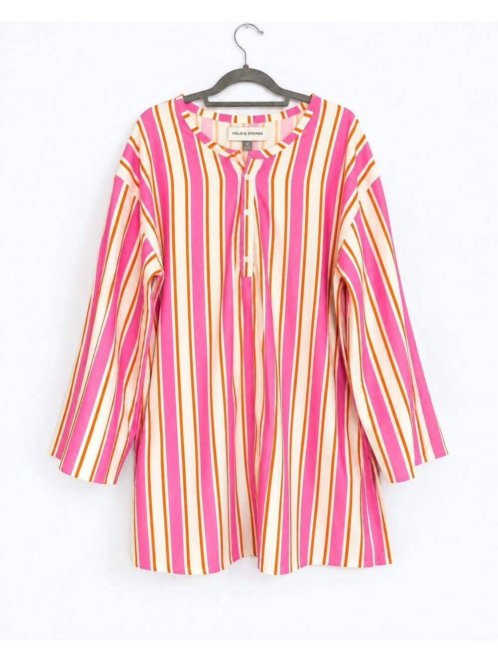 Solid & Striped Mini Shift Dress Henley Tunic Pink White Linen Blend Medium - Picture 2 of 6